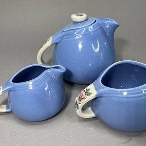 Vintage Hall's Superior Quality Rose Parade Blue Teapot Creamer & Sugar Bowl  $5